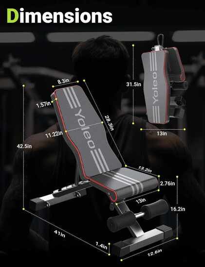 Yoleo Adjustable Weight Bench for Full Body Workout