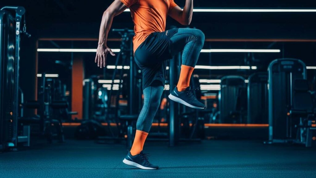 an athletic performing proper warm-up in a modern gym