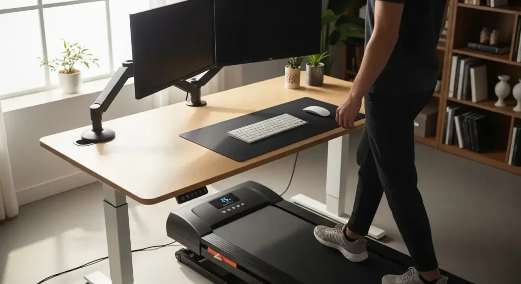 Best under-desk treadmill walking pad in a modern home office setup for WFH productivity