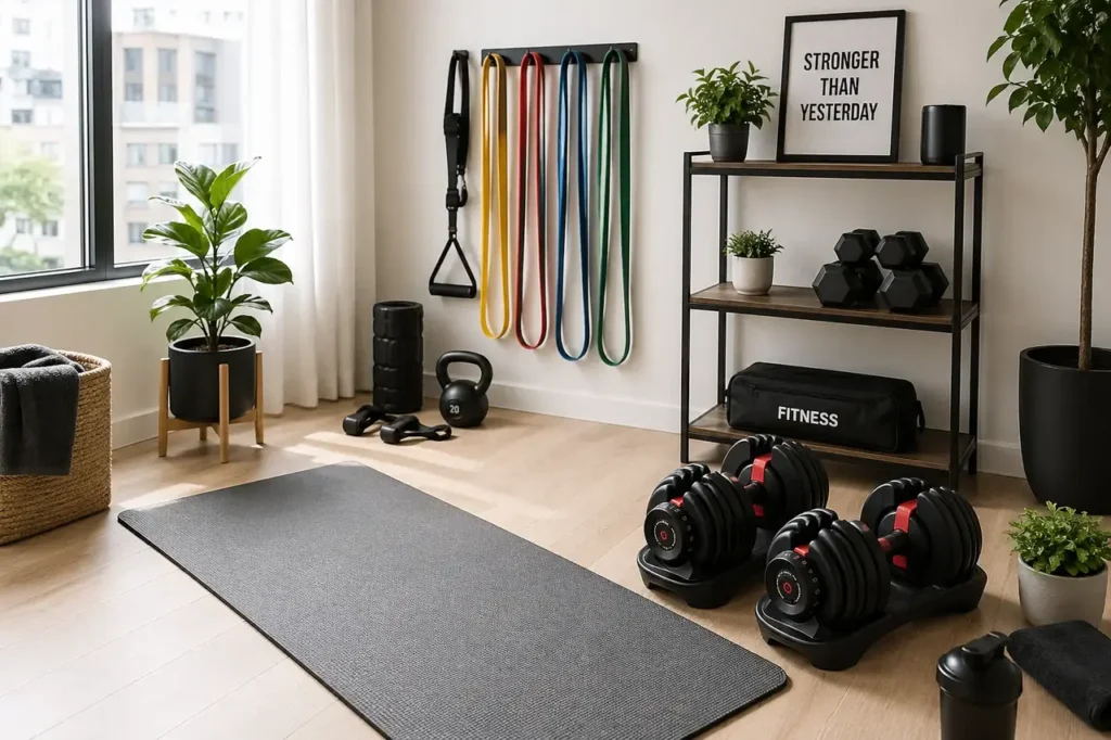 A quiet home workout equipment setup