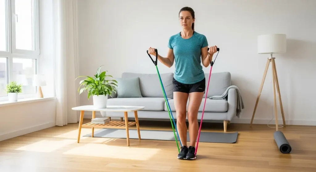 Person using best resistance bands for strength training at home