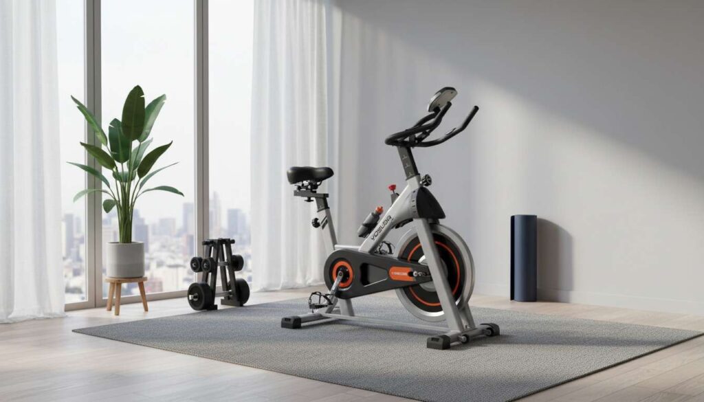 Yosuda indoor cycling bike in a stylish home gym setup with natural lighting