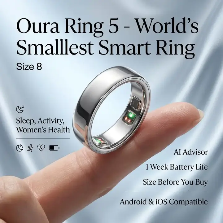 Oura Ring 5 Silver Size 8 Worlds Smallest Smart Ring