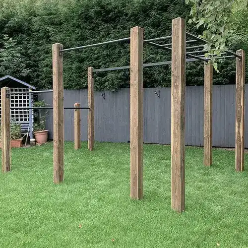 Outdoor Gym Ideas for Backyards: 15 Stylish & Practical Setups 8 Backyard calisthenics gym with pull-up and bodyweight training bars