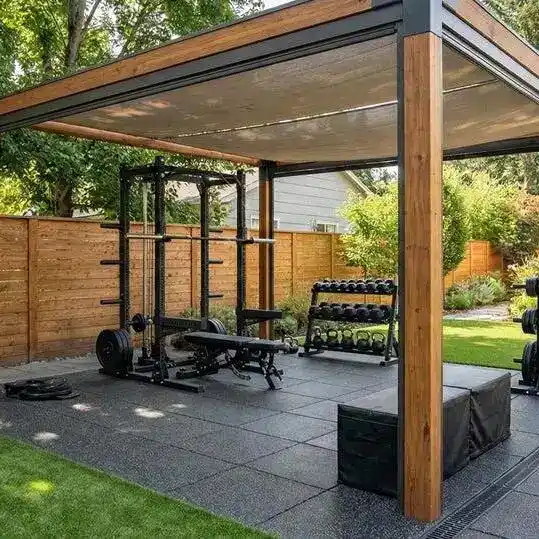 Outdoor Gym Ideas for Backyards: 15 Stylish & Practical Setups 5 Backyard calisthenics gym with pull-up and bodyweight training bars