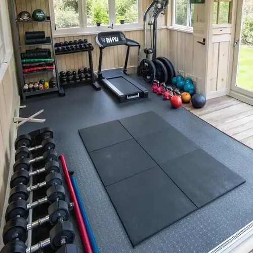 Outdoor Gym Ideas for Backyards: 15 Stylish & Practical Setups 3 Covered backyard outdoor gym with weights and fitness equipment