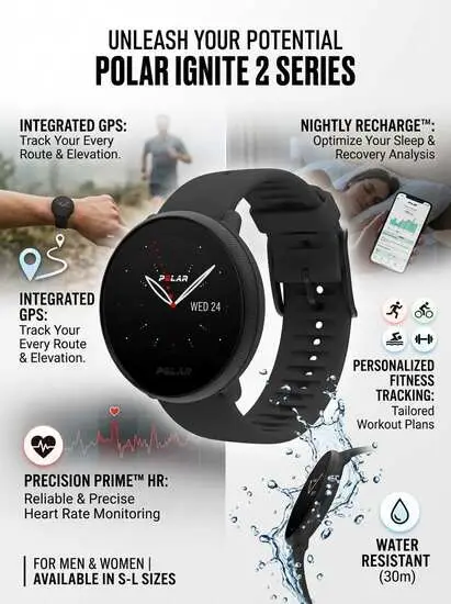 POLAR Ignite 2 Series Water Resistant Smartwatch with GPS, Heart Rate Monitoring, Sleep Analysis and Personalized Fitness Tracking