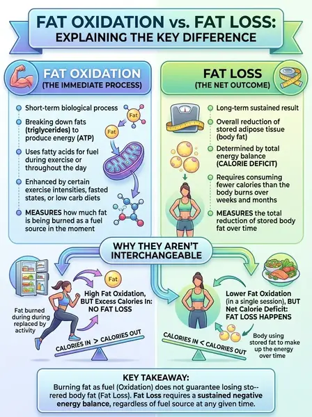 Fat oxidation vs. fat loss graphic: why the two terms aren't interchangeable.