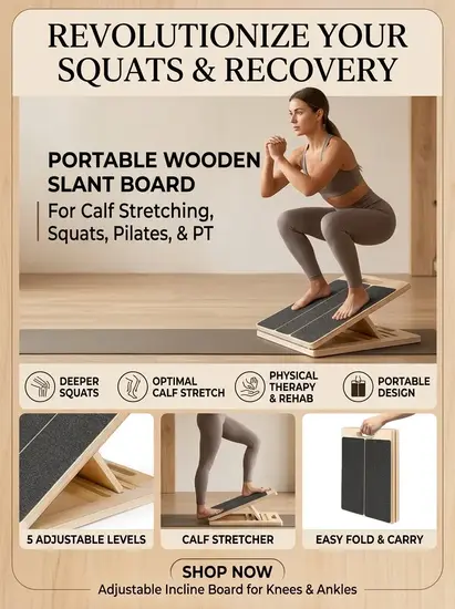 Portable Wooden Slant Board for Calf Stretching & Squats