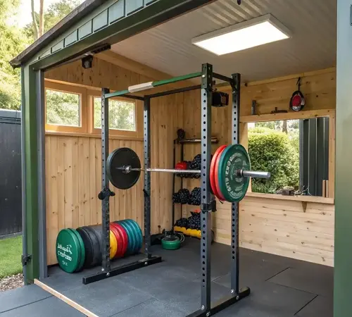 Outdoor Gym Ideas for Backyards: 15 Stylish & Practical Setups 4 Compact backyard gym setup with adjustable weights and workout bench