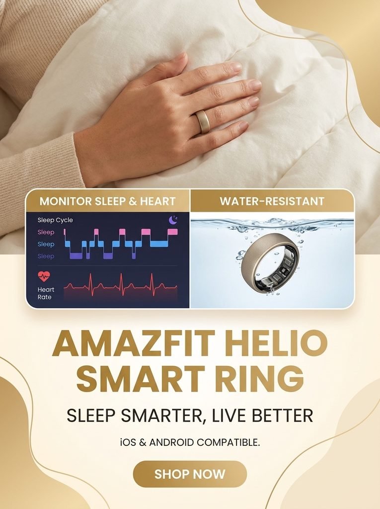 Amazfit Helio Smart Ring, Monitor Sleep/Heart, Water-Resistant, iOS/Android