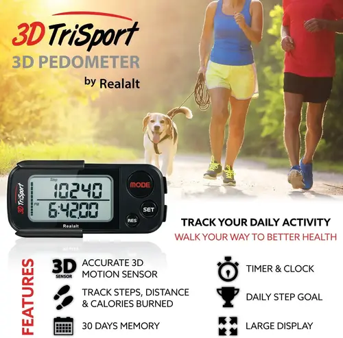 Best Standalone Pedometers Without an App or Internet 4 3DTriSport Walking Pedometer with Clip & Strap