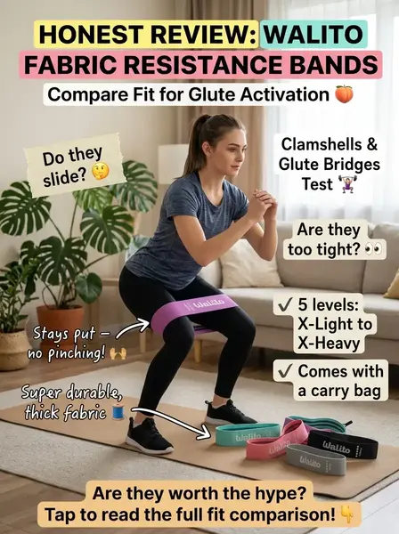 Fabric resistance band positioned above the knees for a lower-body exercise